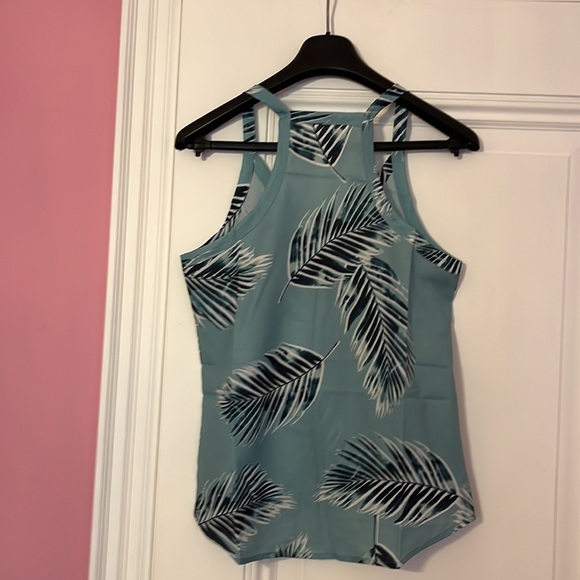 New Blue Spaghetti Strap Tank with Palm Print, boho Sz S - Picture 4 of 4
